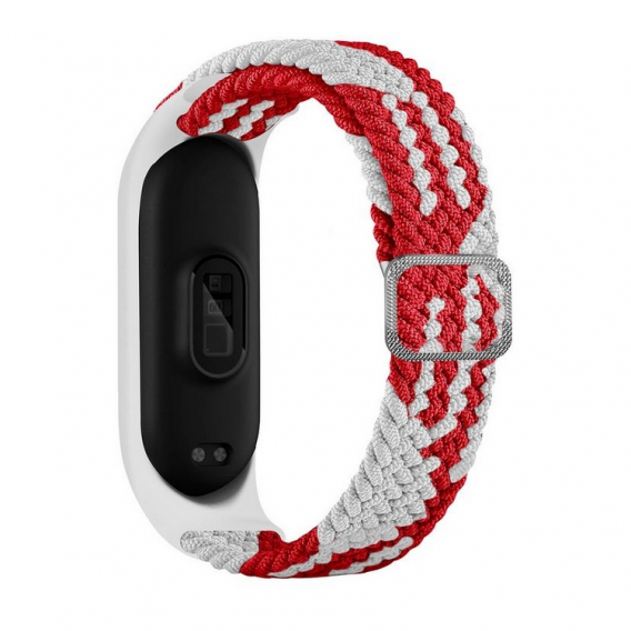 Obrázok pre Nastaviteľný pletený remienok pre Xiaomi Mi Band 6 / 5 / 4 / 3, červeno-biely