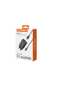 Obrázok pre Riversong wall charger SafeKub D2 2x USB 12W black + cable USB - Lightning AD29 + 