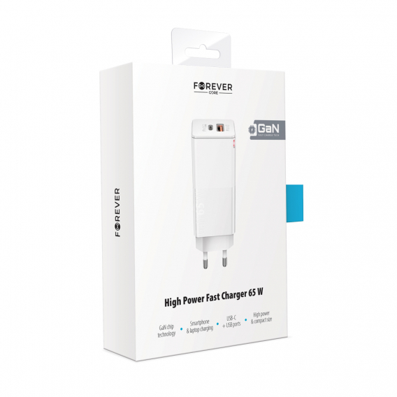 Obrázok pre Forever Core PD+ QC 3.0 GaN charger 1x USB 1x USB-C 65W biela